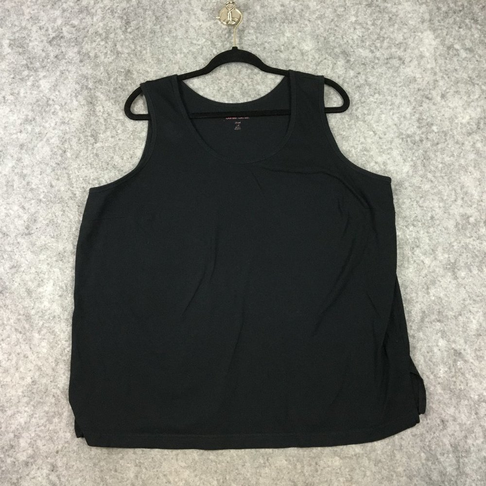 Woman Within Tank Top 22 24 1X 3X Solid Black 100 Cotton Scoop Neck Sleeveless